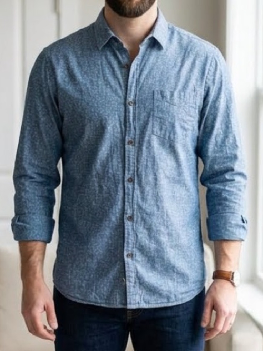 Jack & Jones Blue Long-Sleeve Button-Up Shirt- X-Large